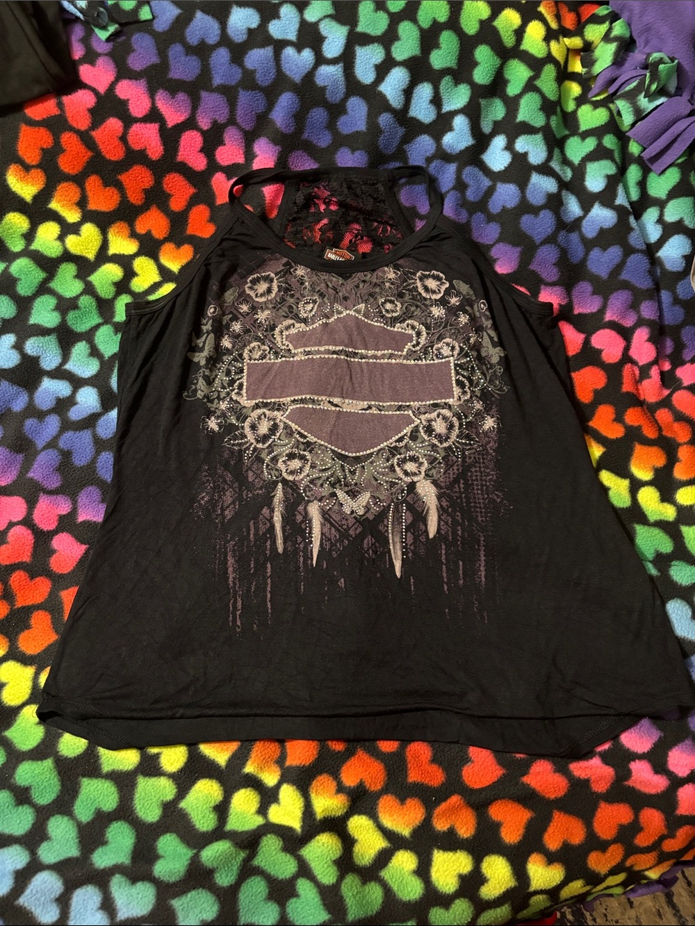 Harley-Davidson Black and Purple Lace-Back Graphic Tank